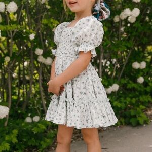 Ivy City Co Mini Madeline Floral Dress Blue Smocked Puff Sleeve